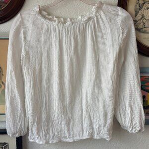 Vintage Handmade Reproduction White Textured Rayon Peasant Blouse